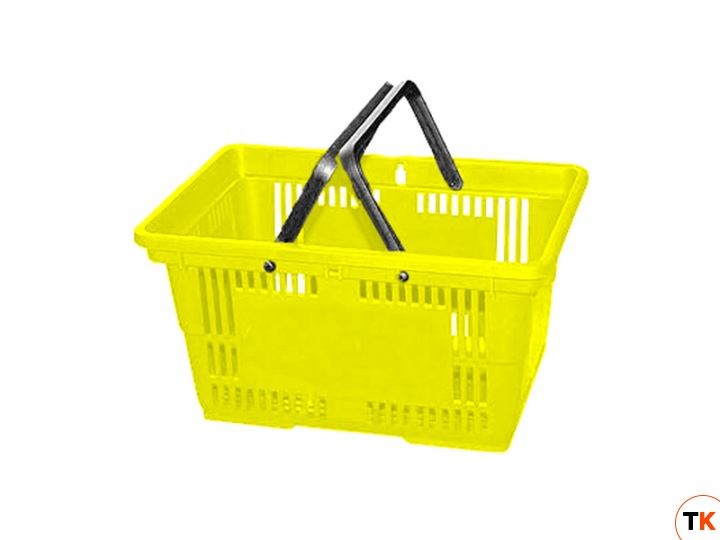 Покупательская пластиковая корзина VKF Renzel 20 л, 2 ручки, желтая (RAL 1021)