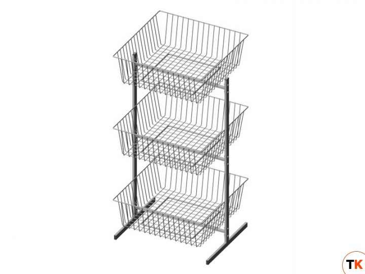 Стойка/стенд/сетка из металлической сетки Гефест 3-х ярусная с корзинами 600x600x200 мм