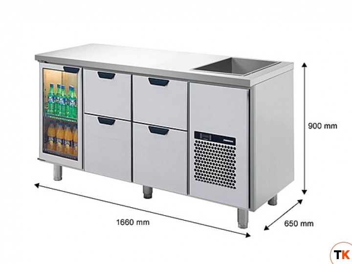 Стол Skycold холодильного с ванной для льда/напитков B1S-2-2-C борт