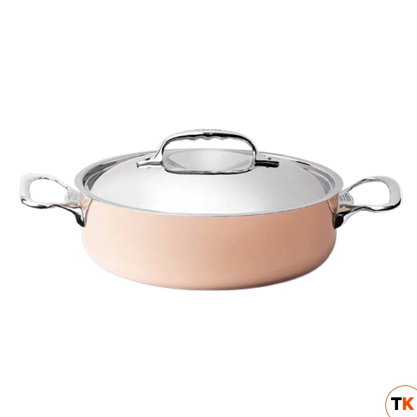 Кастрюля медная 3,0л d24см h7,5см, с крышкой и ручками из нержавеющей стали 6441.24 - DE BUYER - 360460
