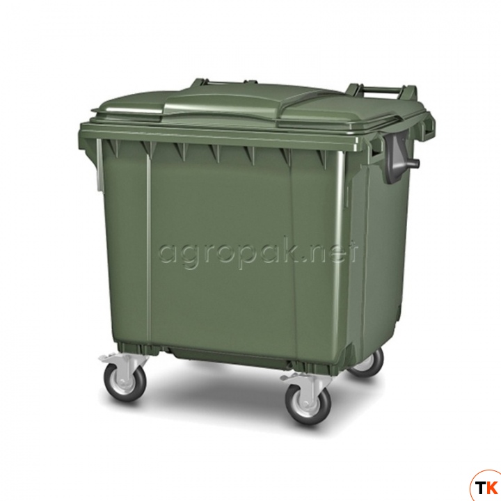 Бак для мусора 1100л, с крышкой, на колесах, п/э, цвет зеленый 22.C19.70 green - Агропак - 357667