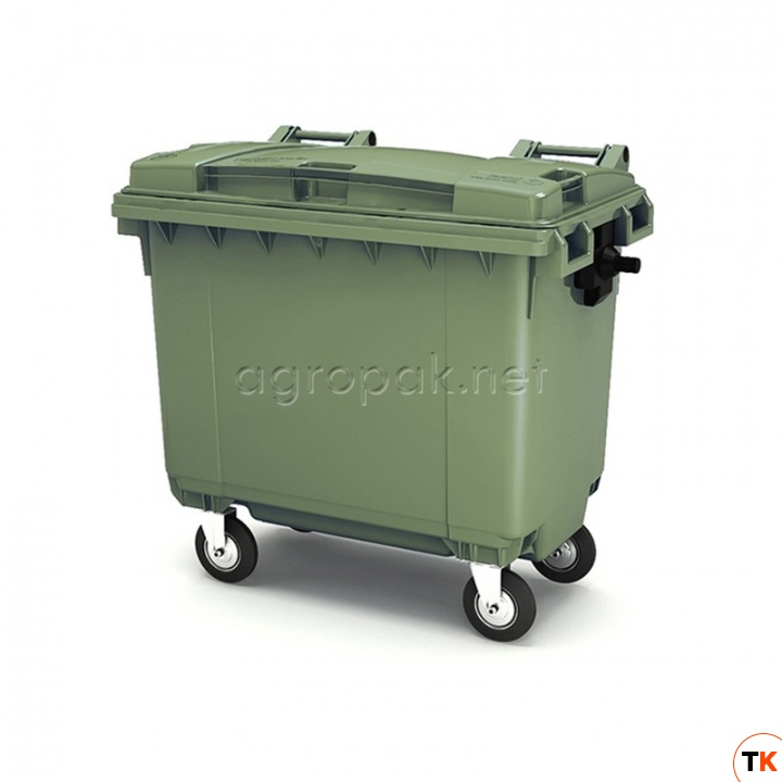 Бак для мусора 660л, с крышкой, на колесах, п/э, цвет зеленый 25.C19.70 green - Агропак - 357677