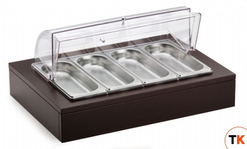 Мармит настольный (чефиндиш) GN1/1 с крышкой Roll Top, с хладогентом, на дерев.подставке венге 51132 - Pintinox - 362070
