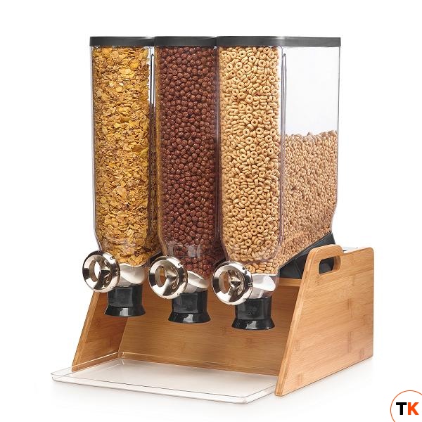 Диспенсер PRO-BULK для сыпучих продуктов, три емкости по 13,3л, 45х52см h63,5см, сталь/акрил/бамбук - ROSSETO - 359821
