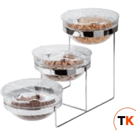 Набор из 3 стеклянных салатников с крышками на подставке, 61x24 см, h=35 см, н/ст, хром 41442-03 - Paderno - 388499