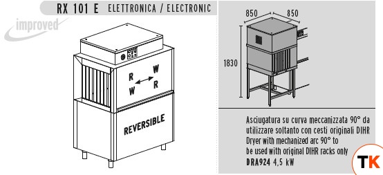 МАШИНА ПОСУДОМОЕЧНАЯ DIHR RX 101 E SX+DDE+XP+DRA924 - Dihr - 390615