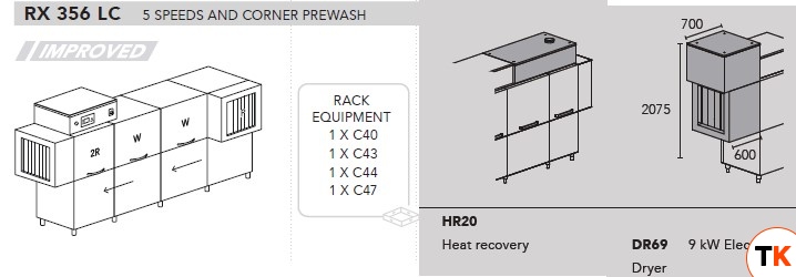 МАШИНА ПОСУДОМОЕЧНАЯ DIHR RX 356 LC SX+DDE+HR20+DR69 - Dihr - 399978