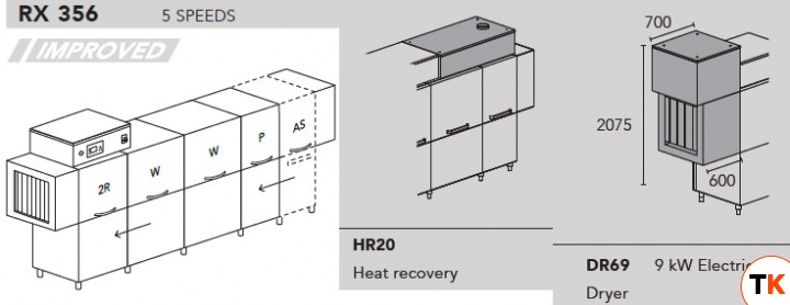 МАШИНА ПОСУДОМОЕЧНАЯ DIHR RX 356 SX+DDE+HR20+DR69 - Dihr - 400544