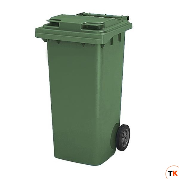 Бак для мусора 120л, с крышкой, на колесах, п/э, цвет зеленый 23.C29 green - Агропак - 357668