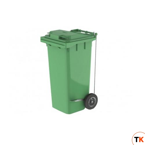 Бак для мусора 240л, с педалью, с крышкой, на колесах, п/э, цвет зеленый 24.C21 green - Агропак - 357671