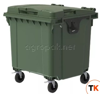 Бак для мусора 1100л, с крышкой, на колесах, п/э, цвет зеленый 29.C19 green (21 056) - Агропак - 409214