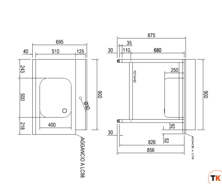 СТОЛ Д/ГРЯЗ.ПОСУДЫ DIHR T55 900 ММ L СПЕЦ. - Dihr - 423045