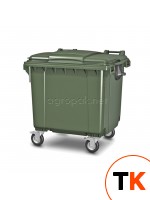 Бак для мусора 1100л, с крышкой, на колесах, п/э, цвет зеленый 22.C19.70 green - Агропак - 357667 фото 1
